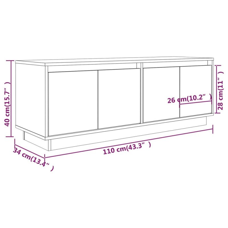vidaXL TV skrinka 110x34x40 cm masívna borovica