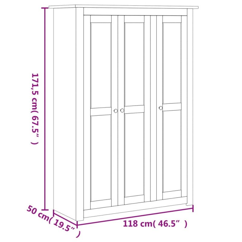 vidaXL 3-dverový šatník 118x50x171,5 cm borovicové drevo Panama Range