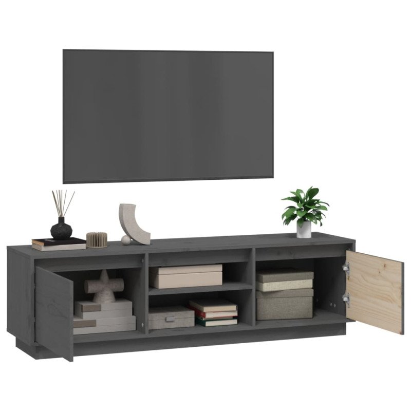 vidaXL TV stolík sivý 140x35x40 cm masívna borovica