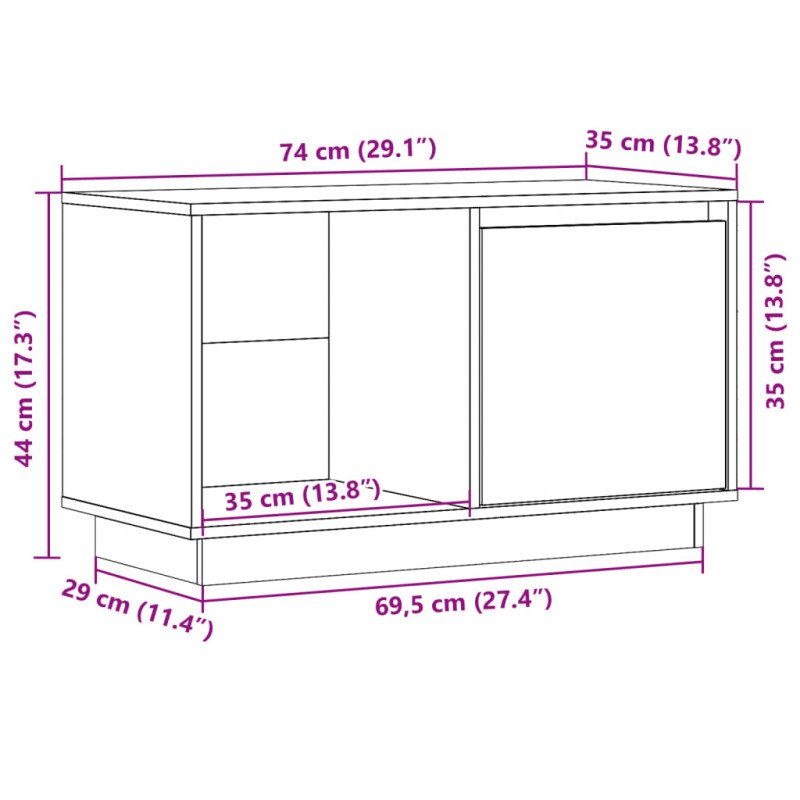 vidaXL TV skrinka biela 74x35x44 cm masívna borovica