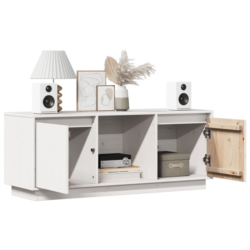 vidaXL TV skrinka biela 110,5x35x44 cm masívna borovica