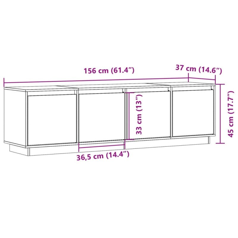 vidaXL TV skrinka sivá 156x37x45 cm masívna borovica