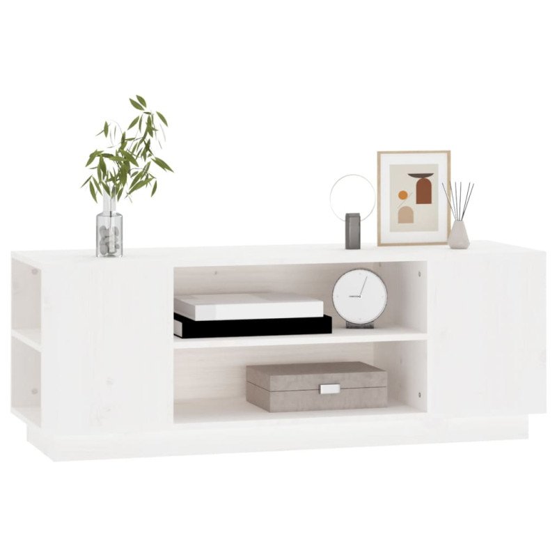 vidaXL TV skrinka biela 110x35x40,5 cm masívna borovica
