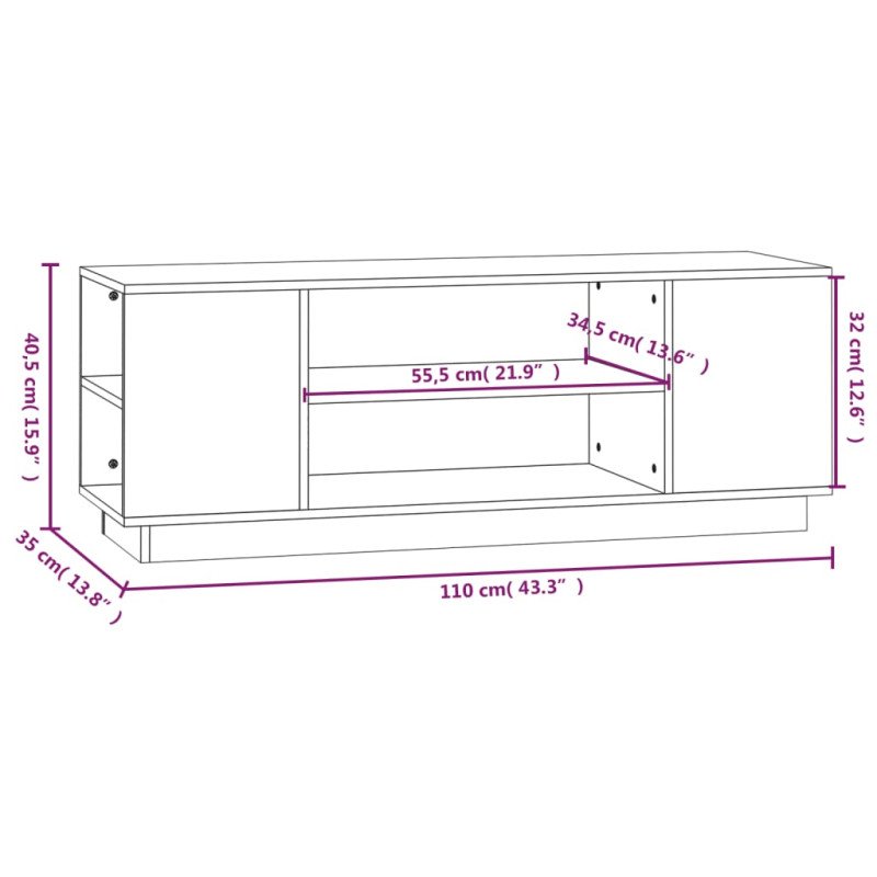 vidaXL TV skrinka biela 110x35x40,5 cm masívna borovica