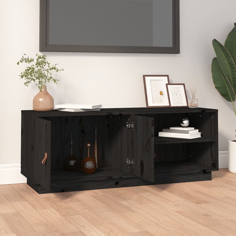 vidaXL TV skrinka čierna 105x34x40 cm masívna borovica