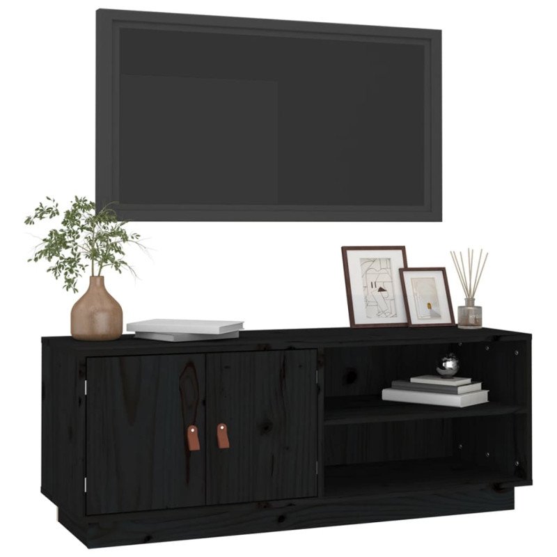vidaXL TV skrinka čierna 105x34x40 cm masívna borovica