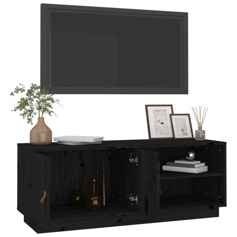 vidaXL TV skrinka čierna 105x34x40 cm masívna borovica
