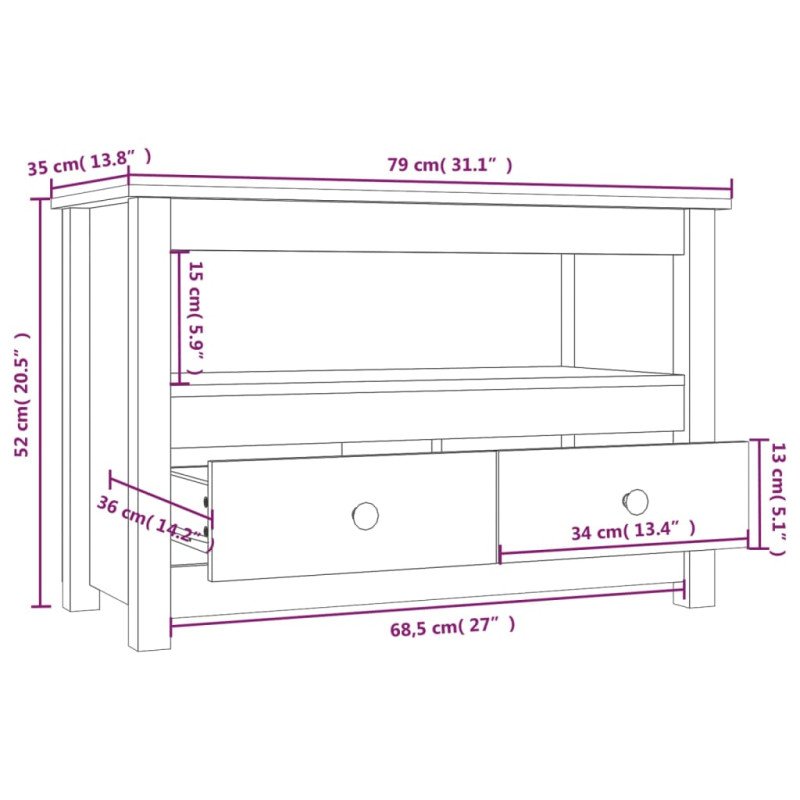 vidaXL TV skrinka medovo-hnedá 79x35x52 cm masívna borovica