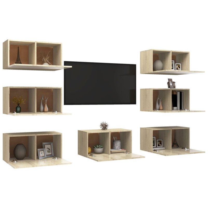 vidaXL TV skrinky 7 ks dub sonoma 30,5x30x60 cm drevotrieska vidaXL TV skrinky 7 ks dub sonoma 30,5x30x60 cm drevotrieska