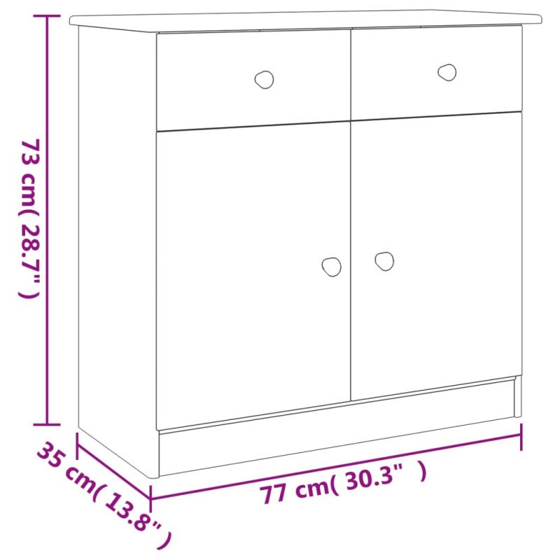 vidaXL Komoda ALTA, biela 77x35x73 cm, borovicový masív