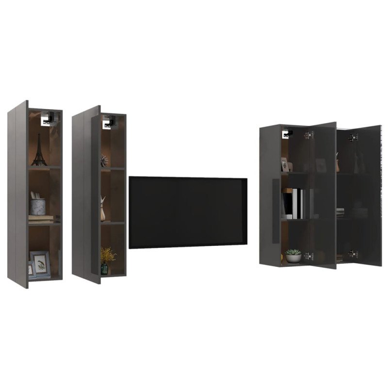 vidaXL TV skrinky 4 ks lesklé sivé 30,5x30x110 cm drevotrieska