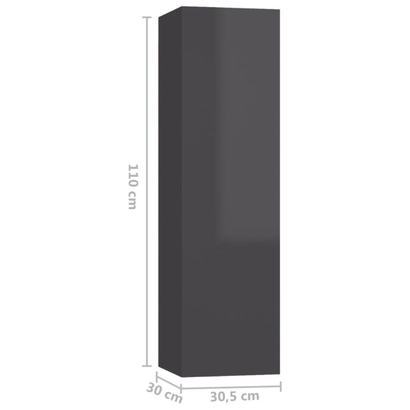 vidaXL TV skrinky 4 ks lesklé sivé 30,5x30x110 cm drevotrieska