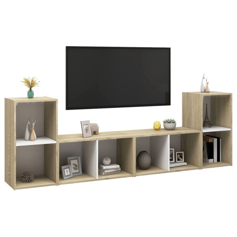 vidaXL TV skrinky 4 ks biele a dub sonoma 72x35x36,5 cm drevotrieska