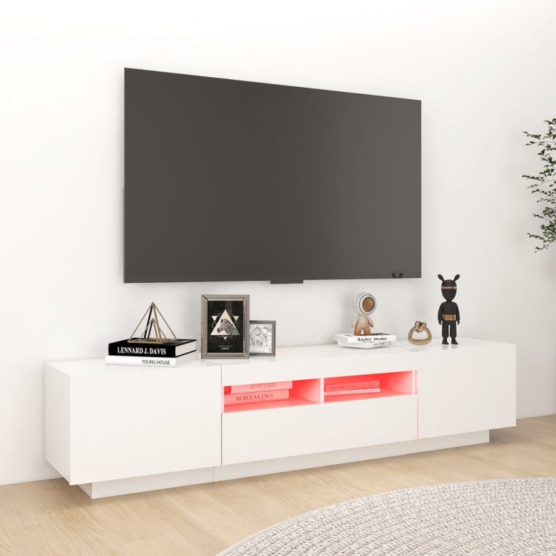 vidaXL TV skrinka s LED svetlami lesklá biela 180x35x40 cm