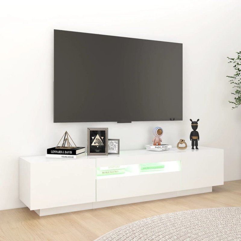 vidaXL TV skrinka s LED svetlami lesklá biela 180x35x40 cm