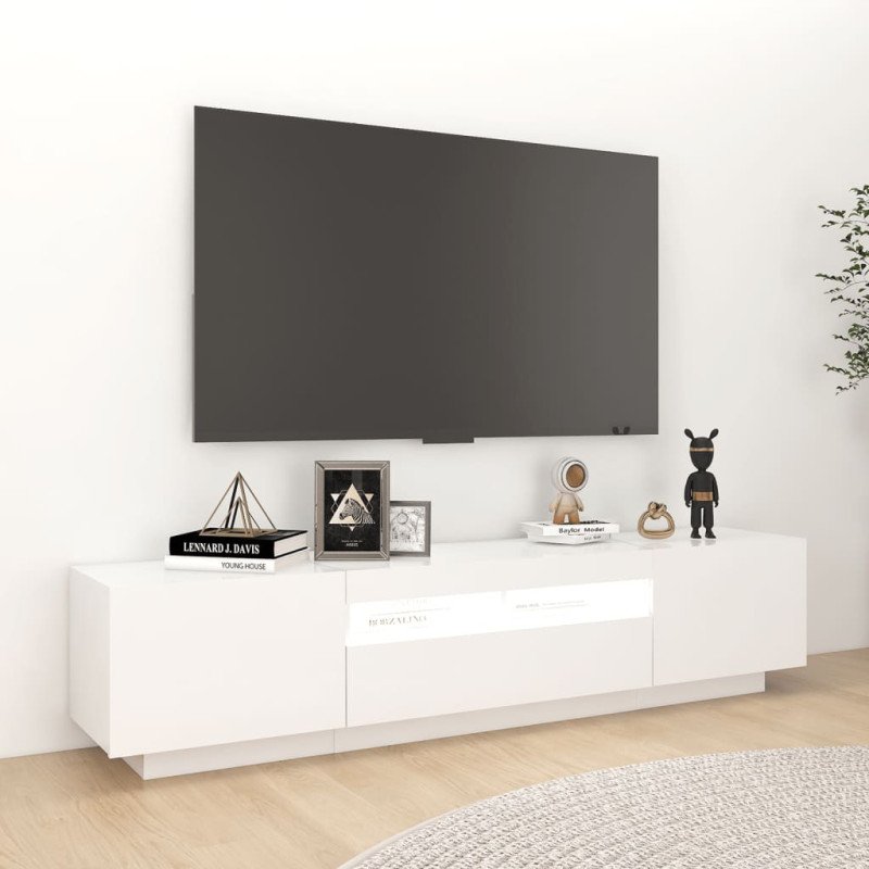 vidaXL TV skrinka s LED svetlami lesklá biela 180x35x40 cm