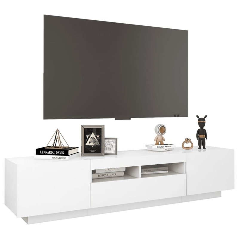 vidaXL TV skrinka s LED svetlami lesklá biela 180x35x40 cm
