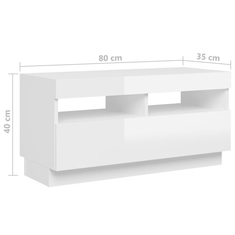 vidaXL TV skrinka s LED svetlami lesklá biela 180x35x40 cm