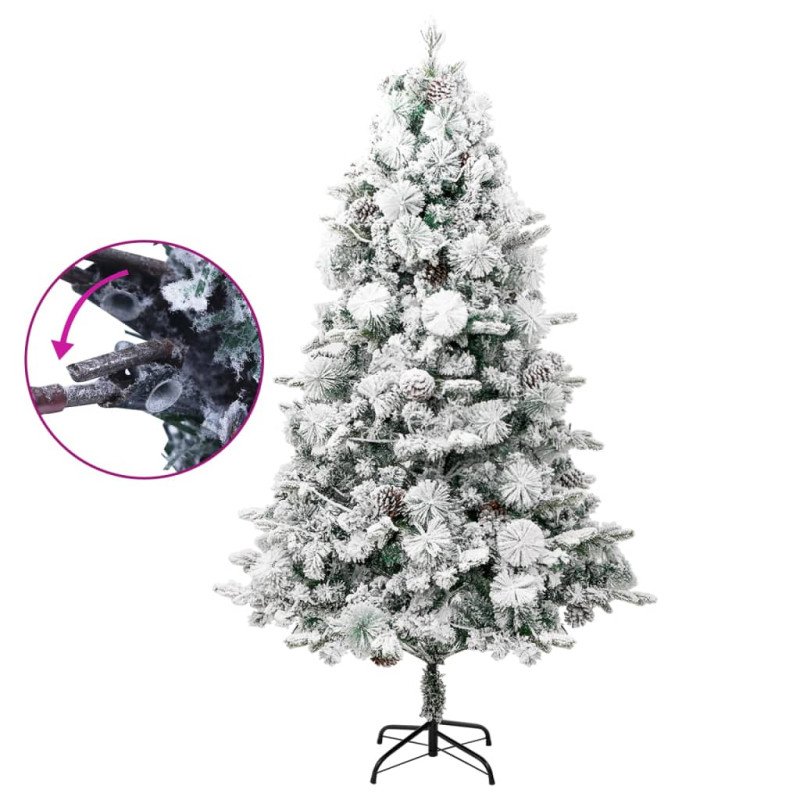 vidaXL Osvetlený vianočný stromček, zasnežený, šišky 195 cm, PVC a PE