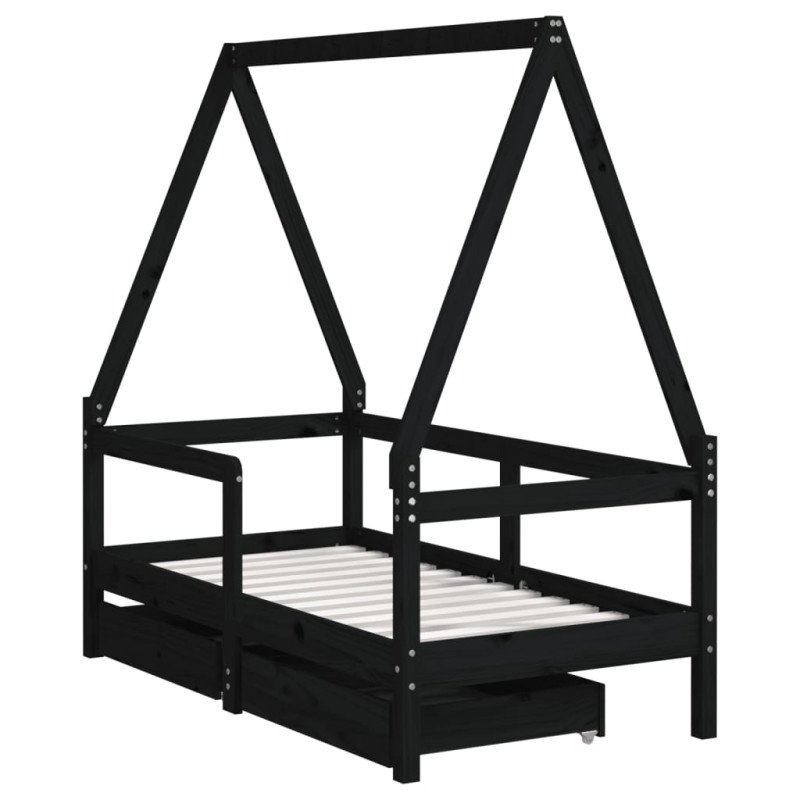 vidaXL Rám detskej postele so zásuvkami čierny 70x140 cm mas. borovica