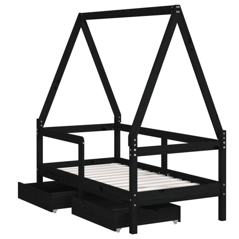 vidaXL Rám detskej postele so zásuvkami čierny 70x140 cm mas. borovica
