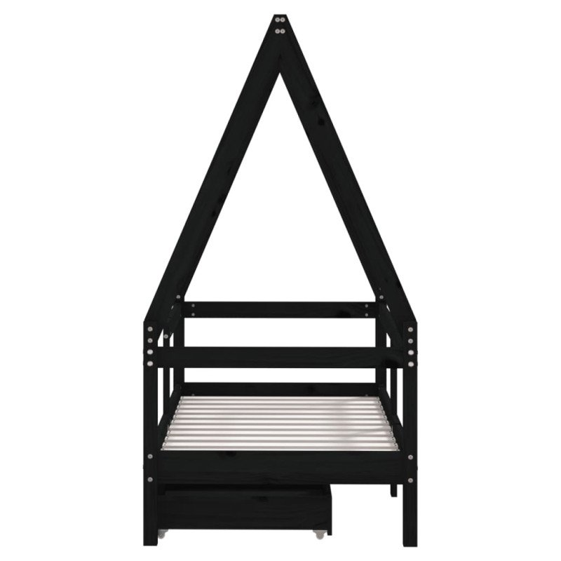vidaXL Rám detskej postele so zásuvkami čierny 70x140 cm mas. borovica