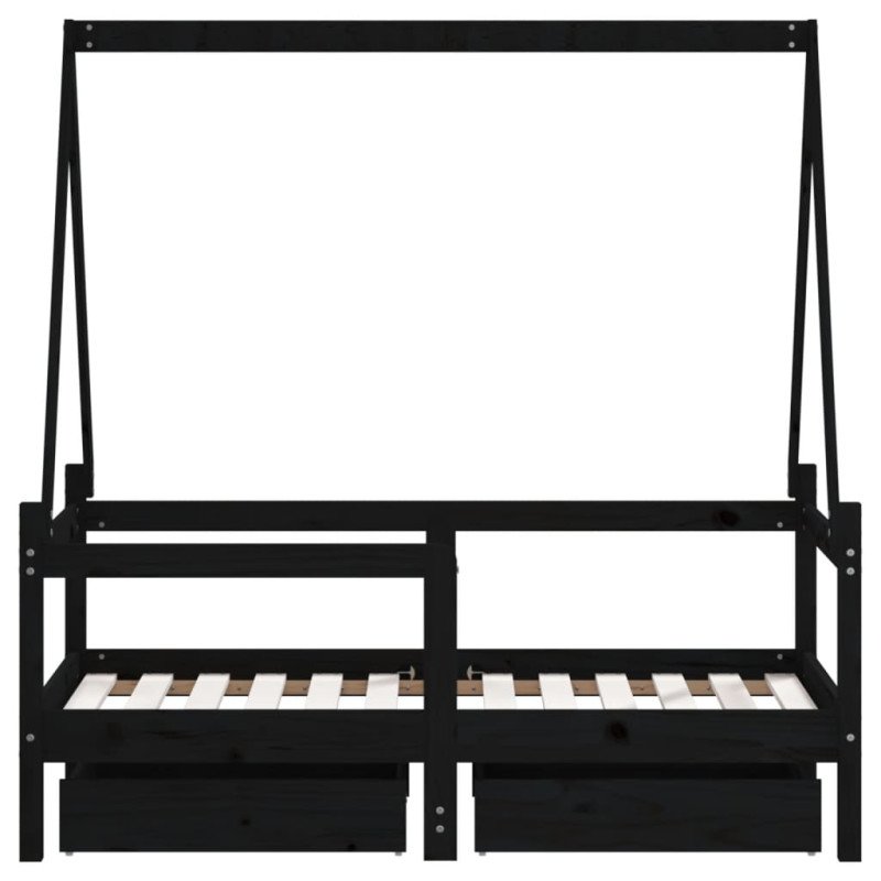 vidaXL Rám detskej postele so zásuvkami čierny 70x140 cm mas. borovica