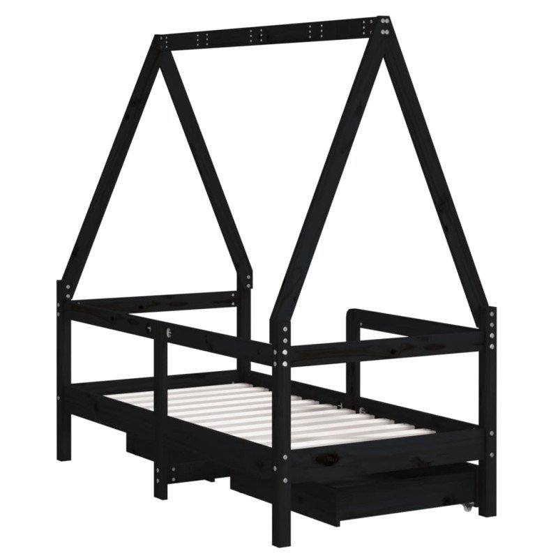 vidaXL Rám detskej postele so zásuvkami čierny 70x140 cm mas. borovica