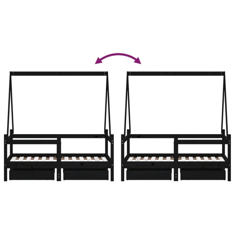 vidaXL Rám detskej postele so zásuvkami čierny 70x140 cm mas. borovica