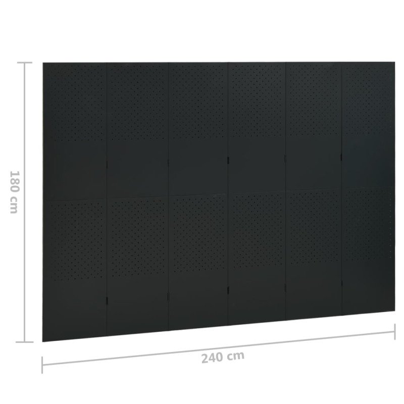 vidaXL 6-panelové paravány 2 ks čierne 240x180 cm oceľ