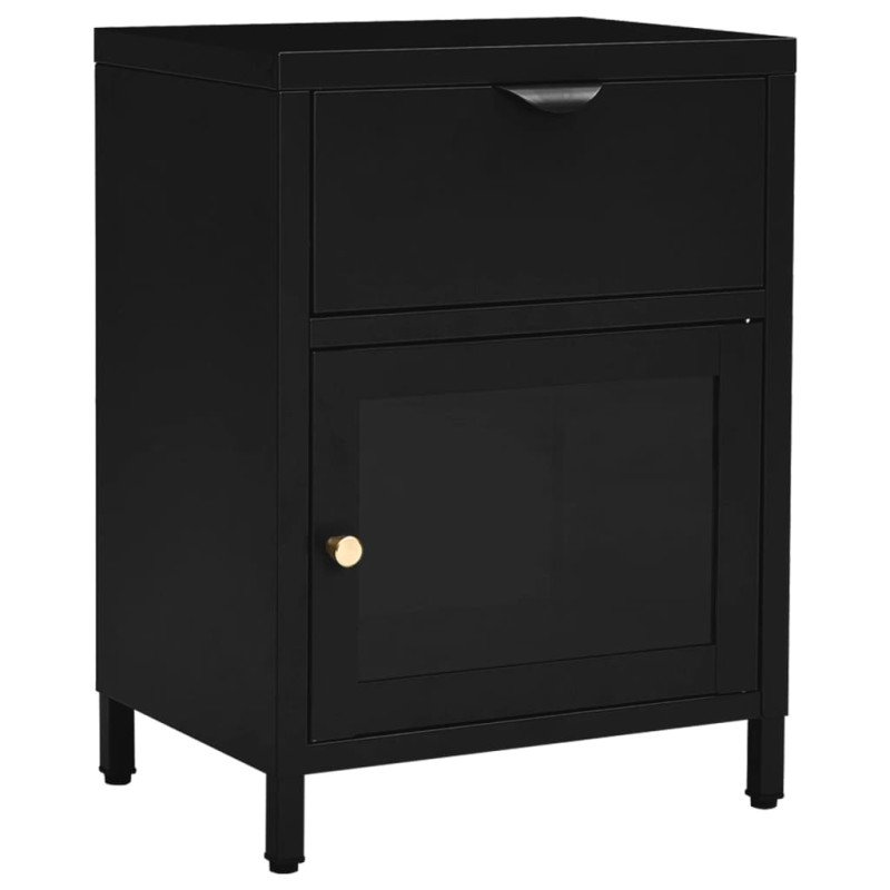 vidaXL Nočný stolík čierny 40x30x54,5 cm oceľ a sklo