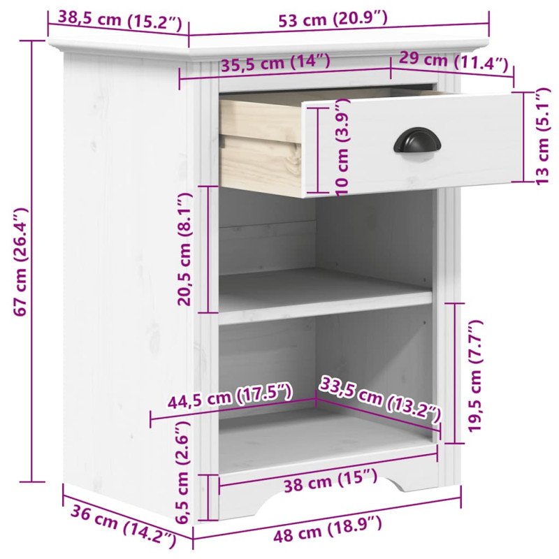 vidaXL Nočný stolík BODO biely 53x38,5x66 cm borovicový masív