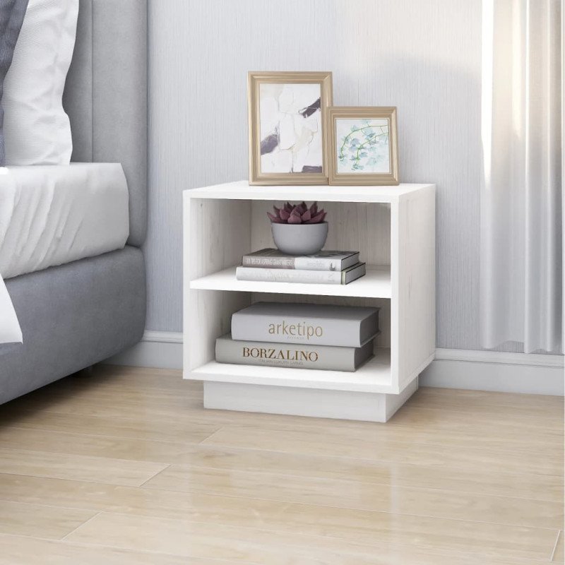 vidaXL Nočný stolík biely 40x34x40 cm masívne borovicové drevo
