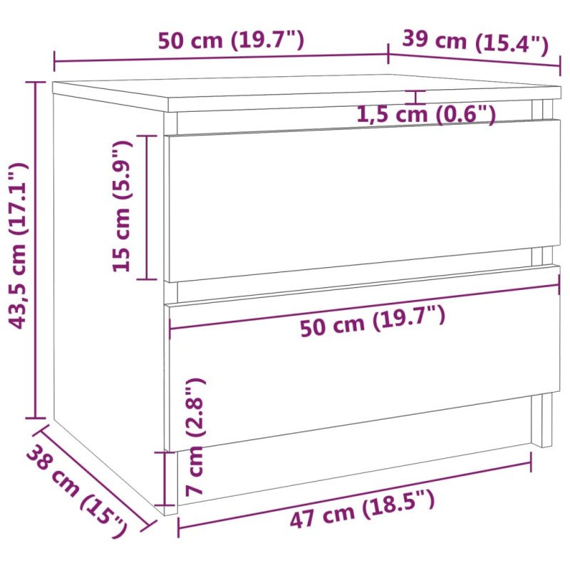 vidaXL Nočné stolíky 2 ks údený dub 50x39x43,5 cm spracované drevo