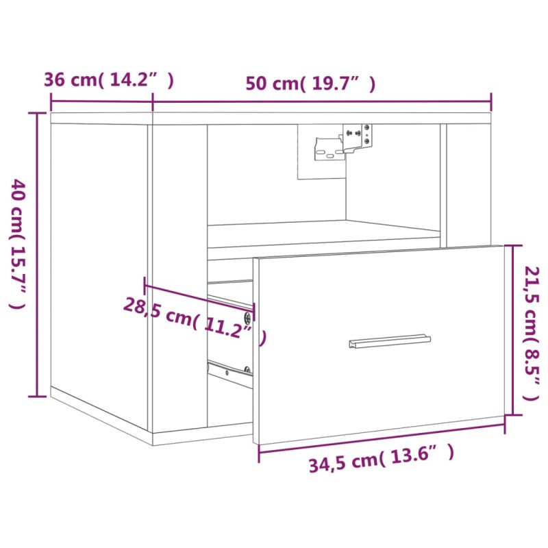 vidaXL Nástenné nočné stolíky 2 ks biele 50x36x40 cm