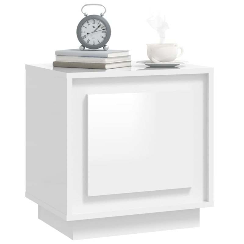 vidaXL Nočný stolík lesklý biely 44x35x45 cm spracované drevo