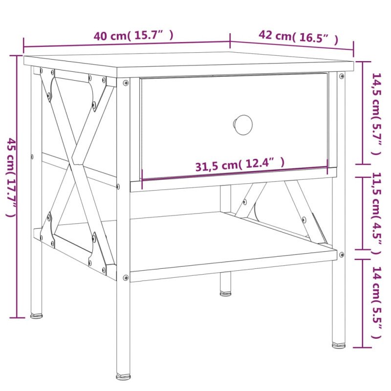 vidaXL Nočné stolíky 2 ks dymový dub 40x42x45 cm kompozitné drevo