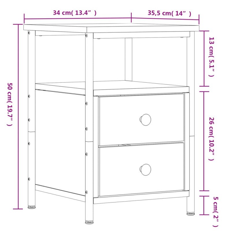 vidaXL Nočné stolíky 2ks sivý dub sonoma 34x35,5x50cm kompozitné drevo