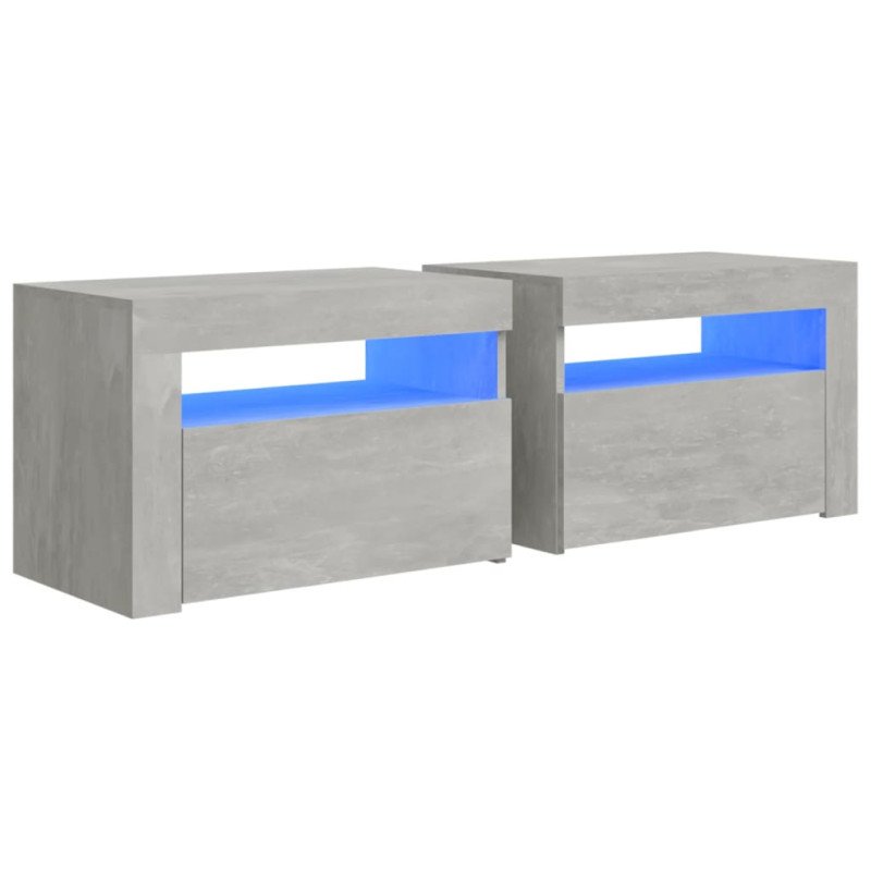 vidaXL Nočné stolíky 2 ks s LED, betónovo sivé 60x35x40 cm