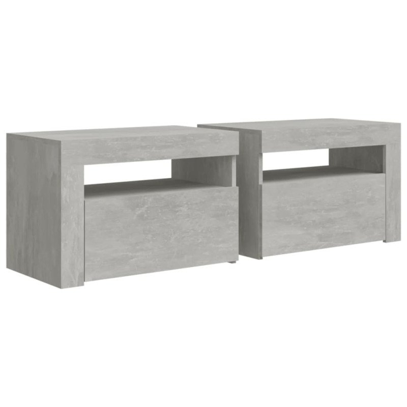 vidaXL Nočné stolíky 2 ks s LED, betónovo sivé 60x35x40 cm