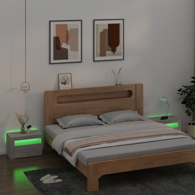 vidaXL Nočné stolíky 2 ks s LED, betónovo sivé 60x35x40 cm