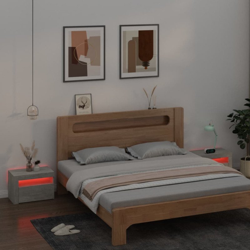 vidaXL Nočné stolíky 2 ks s LED, betónovo sivé 60x35x40 cm
