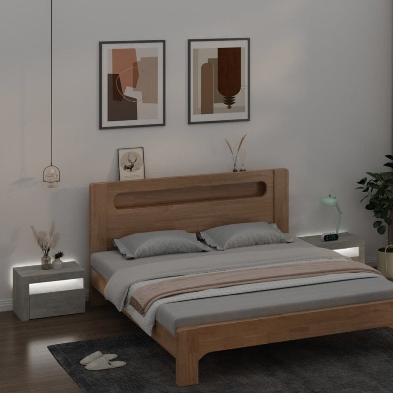 vidaXL Nočné stolíky 2 ks s LED, betónovo sivé 60x35x40 cm