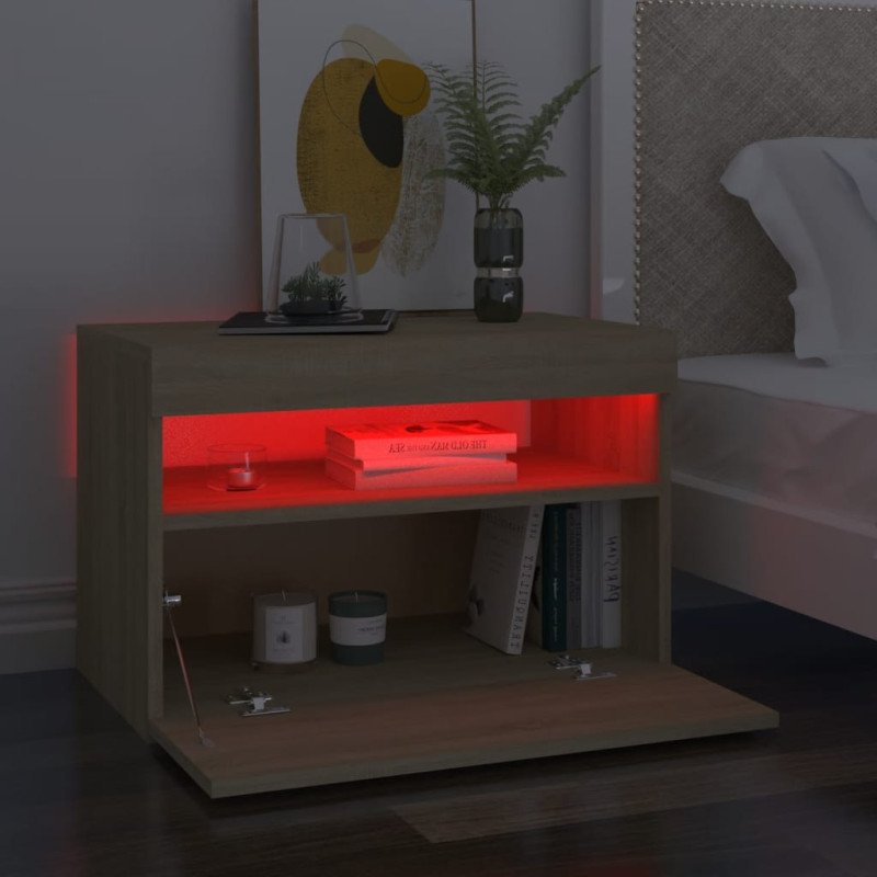 vidaXL Nočný stolík a LED svetlá 2 ks dub sonoma 60x35x40 cm