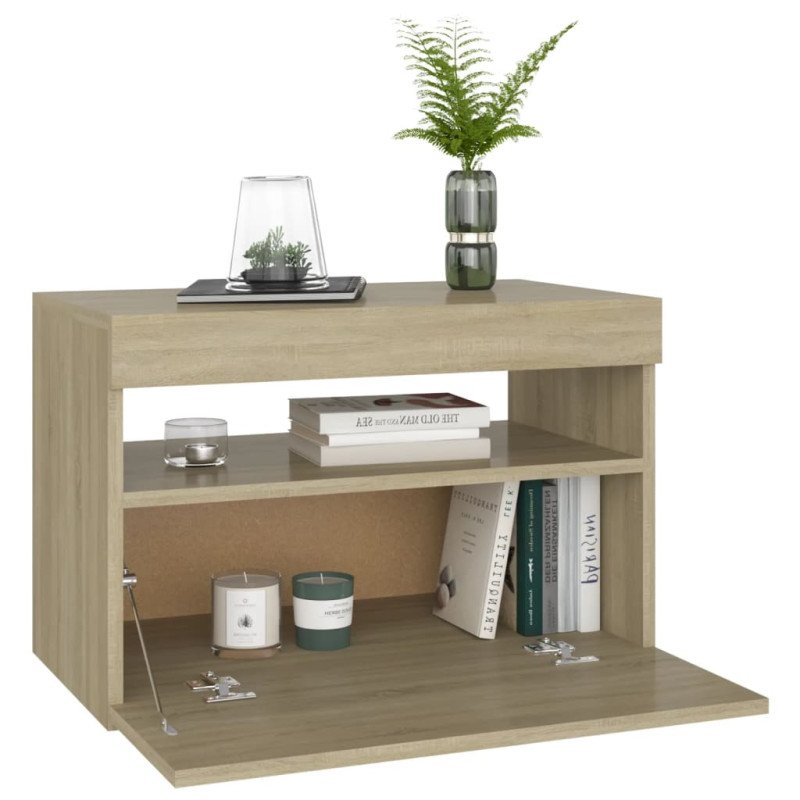 vidaXL Nočný stolík a LED svetlá 2 ks dub sonoma 60x35x40 cm