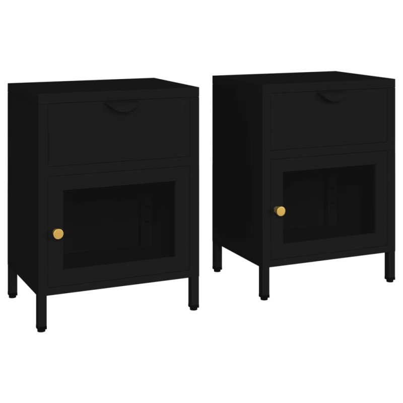vidaXL Nočné stolíky 2 ks čierne 40x30x54,5 cm oceľ a sklo