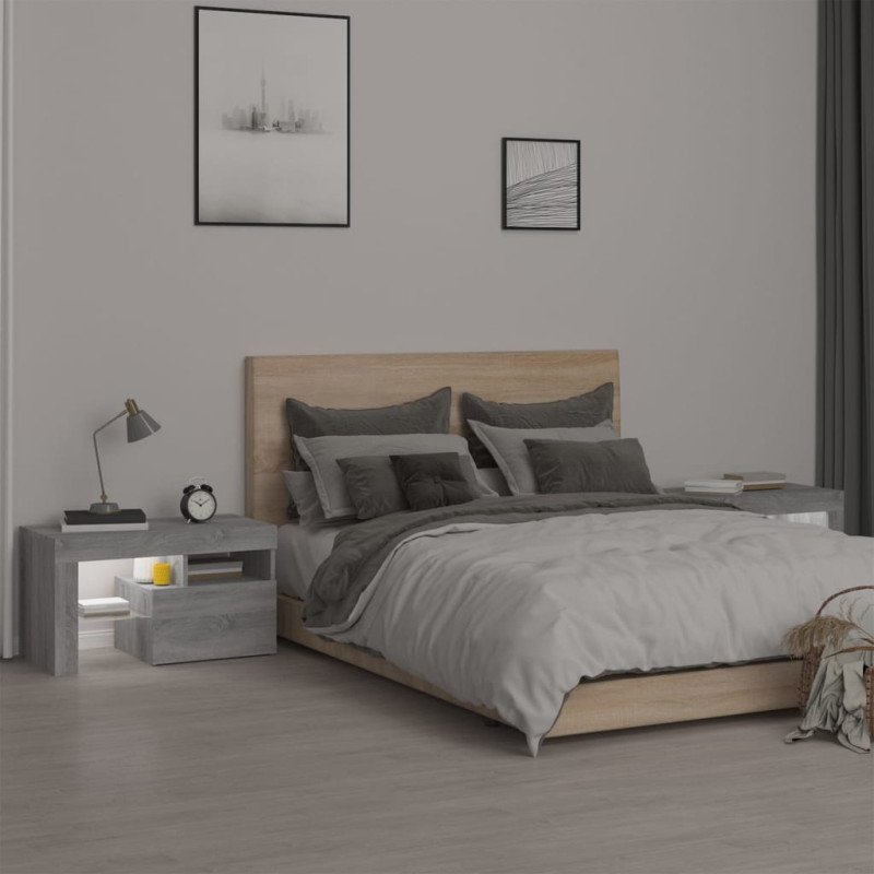 vidaXL Nočné stolíky 2 ks s LED svetlami sivý dub sonoma 70x35,5x40 cm