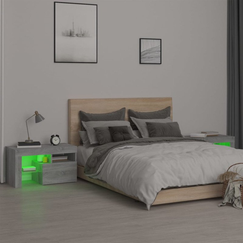 vidaXL Nočné stolíky 2 ks s LED svetlami sivý dub sonoma 70x35,5x40 cm