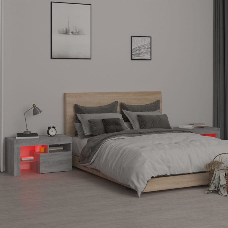 vidaXL Nočné stolíky 2 ks s LED svetlami sivý dub sonoma 70x35,5x40 cm