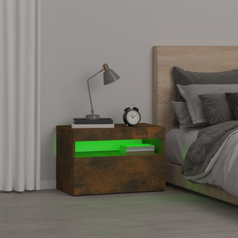vidaXL Nočný stolík s LED svetlami dymový dub 60x35x40 cm